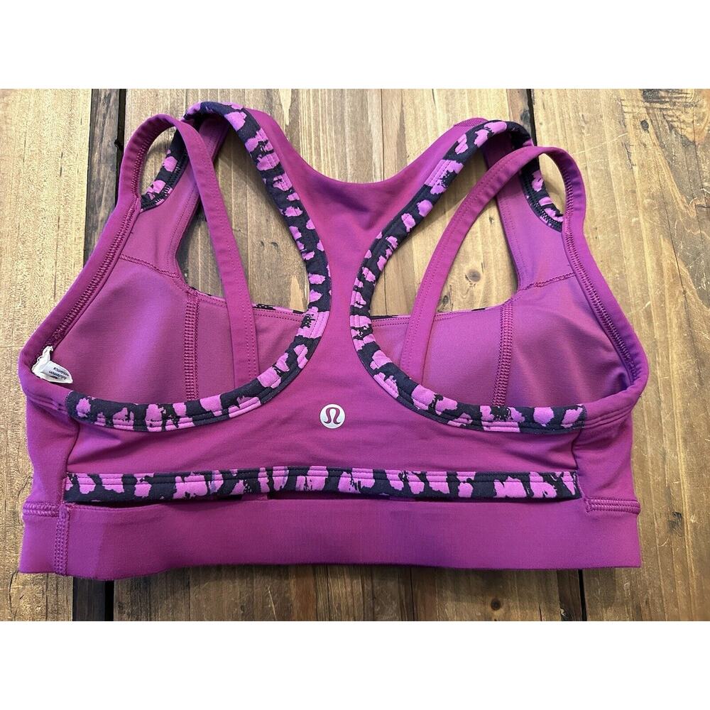 Lululemon Splendour Sports Bra Size 6 Square Neck Strappy Cheetah Violet - Picture 2 of 4